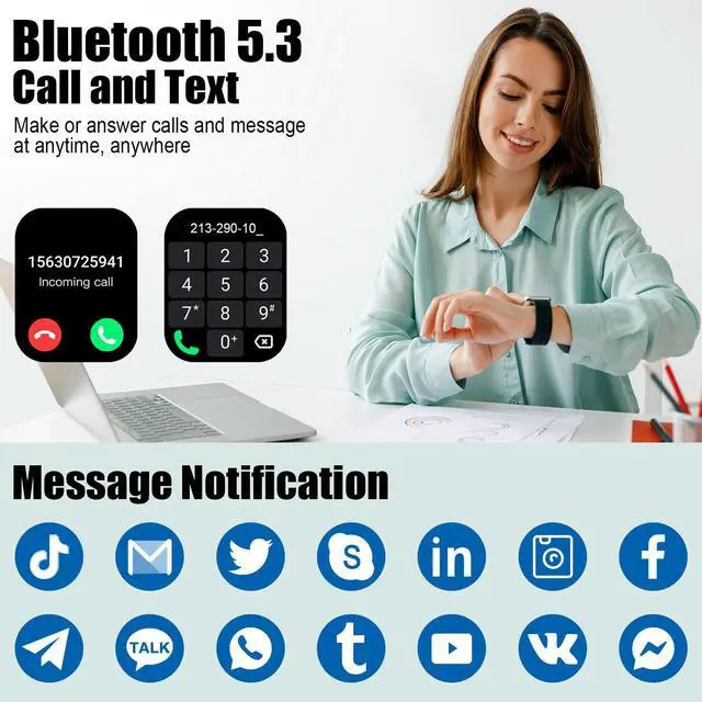 Alt view image 2 of 6 - 2026 Smart Watch for Men Women (Answer/Make Call), 1.96" HD Fitness Tracker Running Watch, IP68 Waterproof,Pedometer, Sleep/Step/Activity/Heart Rate Monitor,110+ Sport Mode Smartwatch for Android iOS