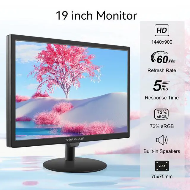 Alt view image 2 of 6 - 19 inch Computer Monitor 1440x900 PC Monitor with HDMI VGA AV BNC USB Ports, 60Hz, 5Ms, VESA, Display Build-in Speakers for Office Home