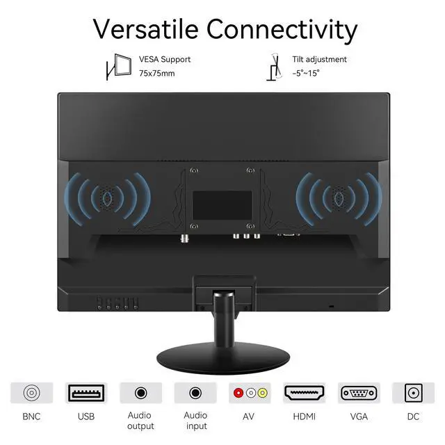 Alt view image 6 of 6 - 19 inch Computer Monitor 1440x900 PC Monitor with HDMI VGA AV BNC USB Ports, 60Hz, 5Ms, VESA, Display Build-in Speakers for Office Home