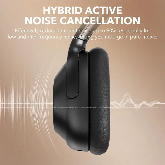 Alt view image 3 of 6 - Active Noise Cancelling Headphones for Airplane Travel, LDAC Hi-Res Audio, Wired and Wireless ANC Headphones, 100H Playtime Over Ear Headphones, Custom EQ via App, Bluetooth 6.0 Headset for All