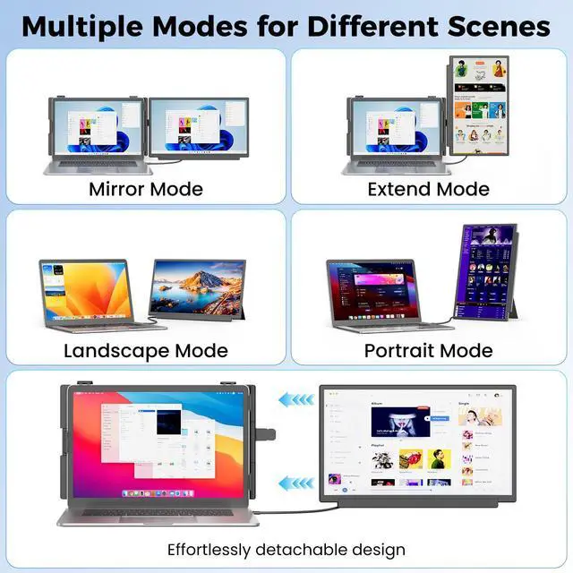 Alt view image 3 of 6 - Laptop Screen Extender, FHD 1080P Laptop Monitor Extender Dual Screen, 15.6 Detachable Portable Monitor for Laptops 13-17" with USB-C/HDMI Port, Plug n Play for Windows/Mac/Android/Switch/PS5