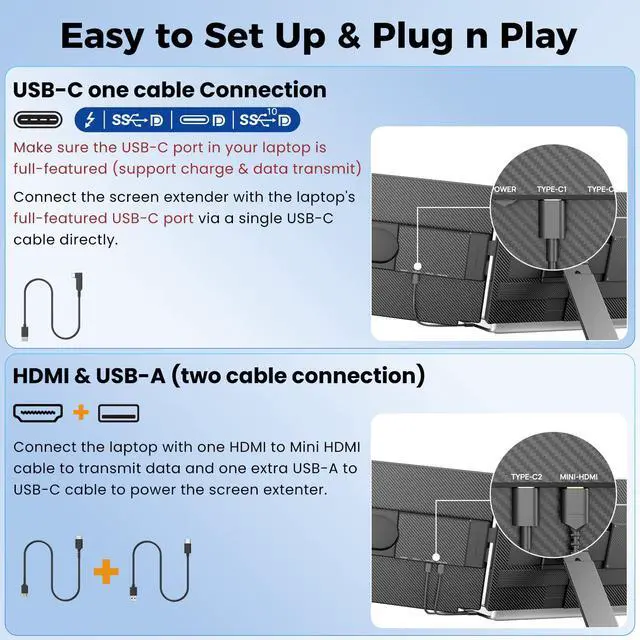 Alt view image 4 of 6 - Laptop Screen Extender, FHD 1080P Laptop Monitor Extender Dual Screen, 15.6 Detachable Portable Monitor for Laptops 13-17" with USB-C/HDMI Port, Plug n Play for Windows/Mac/Android/Switch/PS5