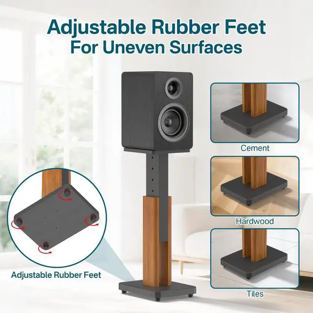 Alt view image 6 of 6 - Height Adjustable Speaker Stands Pair with Most Satellite, Studio, Bookshelf Speakers - Wood Grain Floor Speaker Stands for Klipsch, Edifier, JBL Bookshelf Speaker Stands Holds 50Lbs with Cable Clips