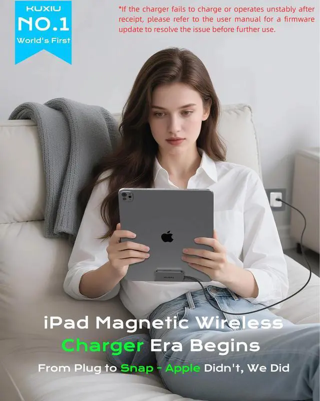 Alt view image 2 of 6 - Magnetic Wireless Charger for iPad Pro 11 (1st/2nd/3rd/4th) & iPad Air 11 (M2/M3) & iPad Air 10.9 (4th/5th), 18W Fast Charging Smart Connector Charger Pad with 6.56ft USB-C Cable (Adapter Not)