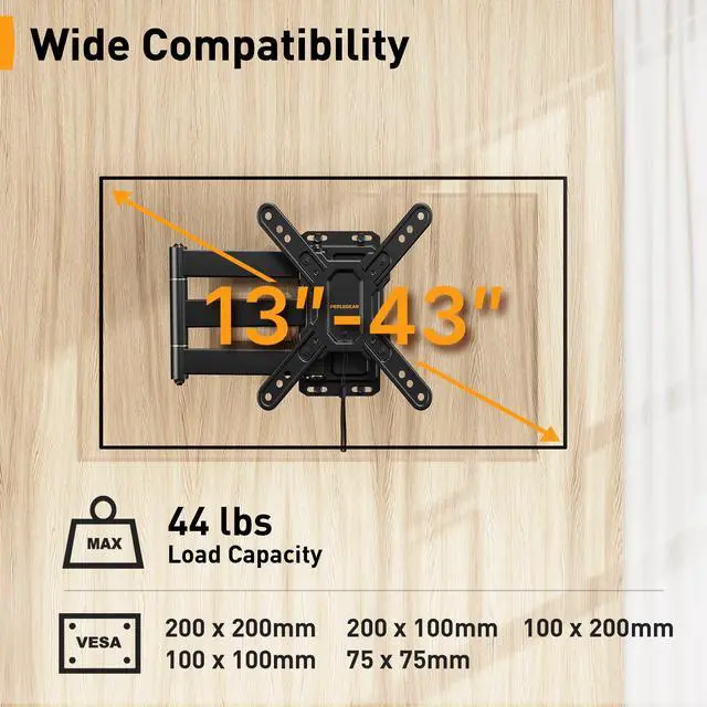 Alt view image 2 of 6 - Lockable RV TV Mount for 1343 inch TVs up to 44 lbs, Full Motion RV TV Wall Mount with Swivel, Tilt, Pull Cord Lock, RV TV Mount for Camper, RV, Motorhome, Max VESA 200x200mm, PGLRVF2