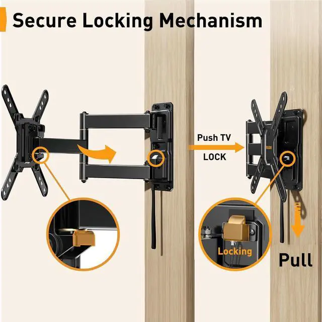 Alt view image 4 of 6 - Lockable RV TV Mount for 1343 inch TVs up to 44 lbs, Full Motion RV TV Wall Mount with Swivel, Tilt, Pull Cord Lock, RV TV Mount for Camper, RV, Motorhome, Max VESA 200x200mm, PGLRVF2