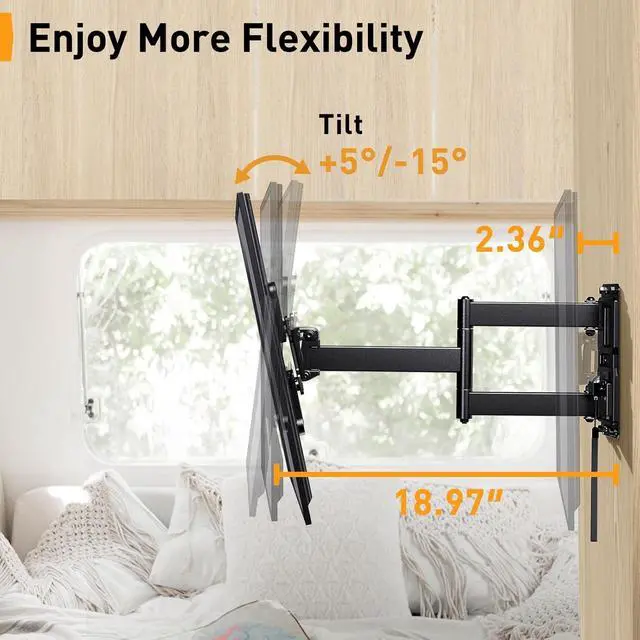 Alt view image 5 of 6 - Lockable RV TV Mount for 1343 inch TVs up to 44 lbs, Full Motion RV TV Wall Mount with Swivel, Tilt, Pull Cord Lock, RV TV Mount for Camper, RV, Motorhome, Max VESA 200x200mm, PGLRVF2