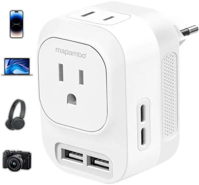 Main image of 220V to 110V Voltage Converter US to Europe with 2 USB A 2 USB C Fast Charging, Power Converter for European Travel Universal International Travel Adapter for Italy Germany France Spain