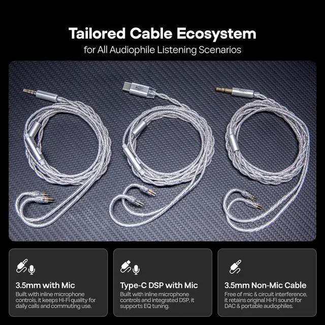Alt view image 6 of 6 - Kiwi Ears Belle 10mm DLC Dynamic Driver in-Ear Monitor, HiFi Wired Earbuds with Dual Silver-Plated Cables, Professional IEM for Stage Performance/Gaming/Music Production (with MIC, Silver)