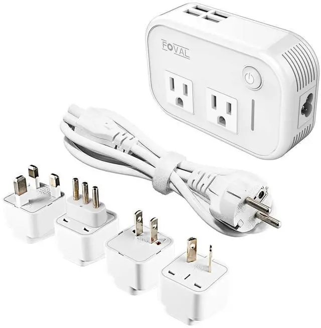 Main image of Power Step Down 220V to 110V Travel Voltage Converter International Power Adapter for Hair Straightener/Curling Iron with 4-Port USB Charging US/UK/AU/EU Universal Plug Adapter (White)