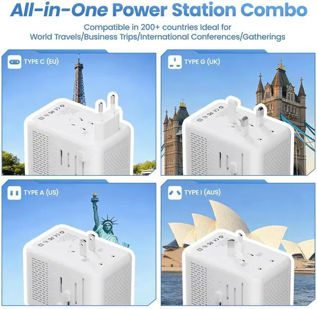 Alt view image 4 of 6 - Converter for European Travel with AC Socket, 2 USB C & 2 USB A Ports | Specially for Hair Dryers, Compact Voltage Converter US to Europe, 220v to 110v Voltage Converter