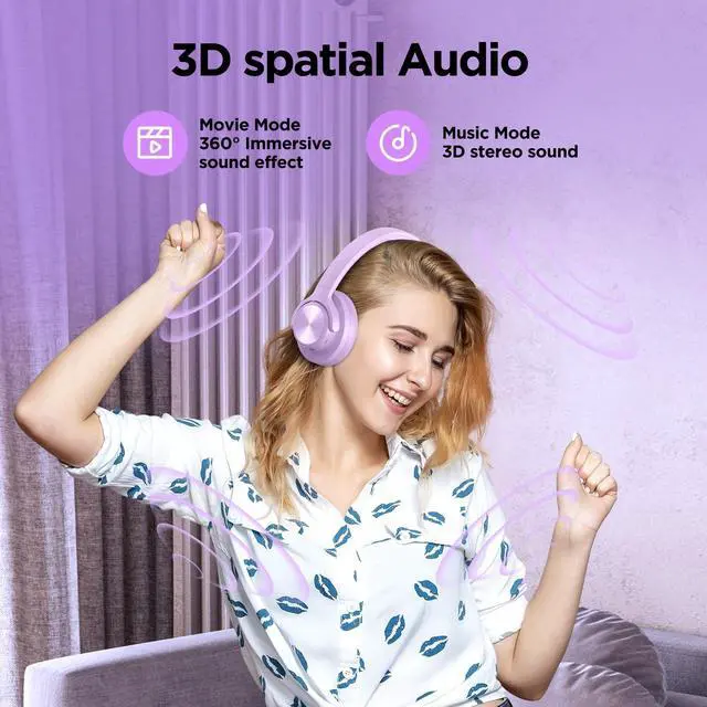 Alt view image 5 of 6 - Hybrid Active Noise Cancelling Headphones 130H Wireless Over Ear Headphones | Bluetooth, Hi-Res Sound, Deep Bass, Spatial Audio, Dual Connection, Custom EQ via App, Comfortable Fit for Travel Home Off