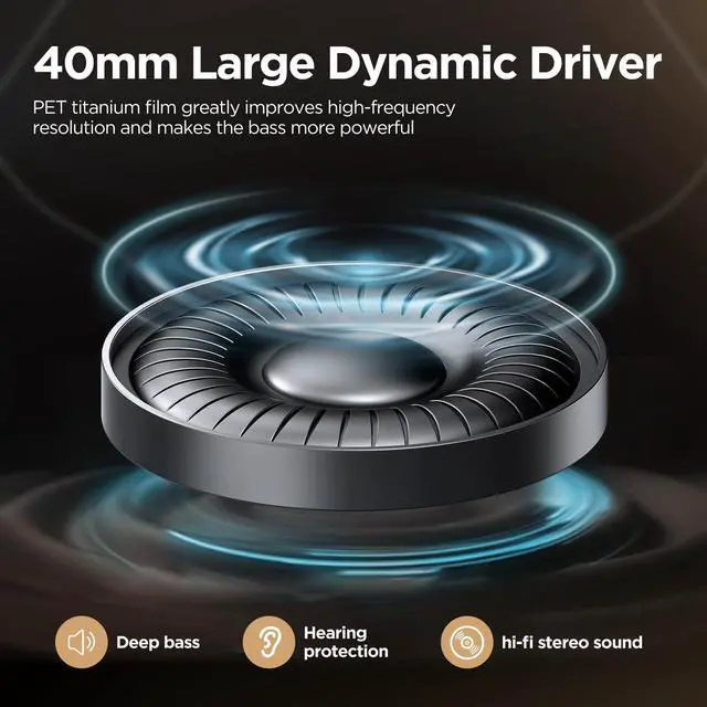 Alt view image 6 of 6 - Hybrid Active Noise Cancelling Headphones 130H Wireless Over Ear Headphones | Bluetooth, Hi-Res Sound, Deep Bass, Spatial Audio, Dual Connection, Custom EQ via App, Comfortable Fit for Travel Home Off