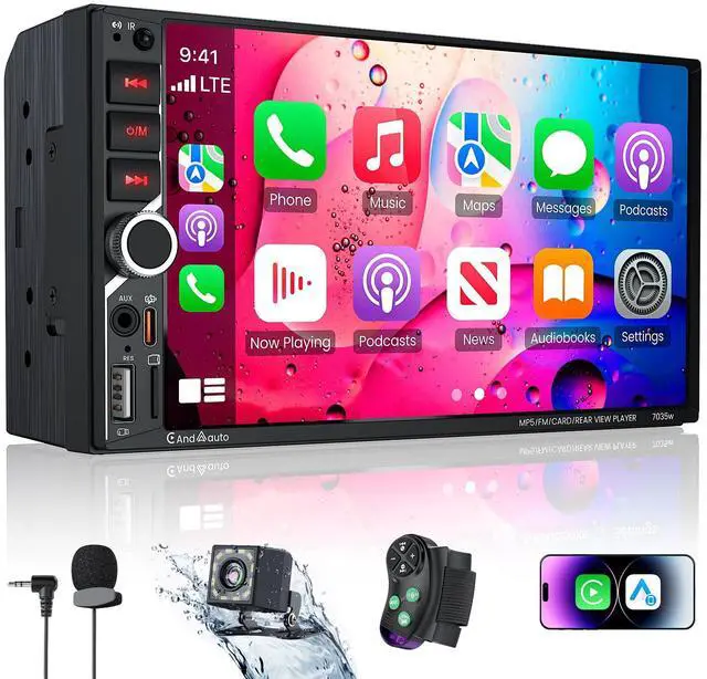 Main image of 7" Double Din Car Stereo with Wireless Apple CarPlay & Android Auto | QLED IPS Touchscreen Car Radio,Bluetooth 6.0,Type-C Fast Charging,1080P Backup Camera,Voice Control,Gps,AM&FM,Mirror Link,EQ