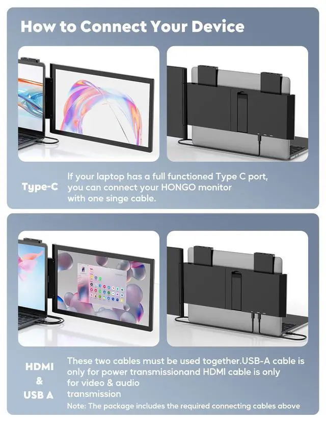 Alt view image 3 of 6 - 14'' Laptop Screen Extender, FHD 1080P IPS Dual Display Portable Monitor for 14-16'' Laptops, USB-C/HDMI, Plug and Play for Windows, Mac, Android, Switch and PS5