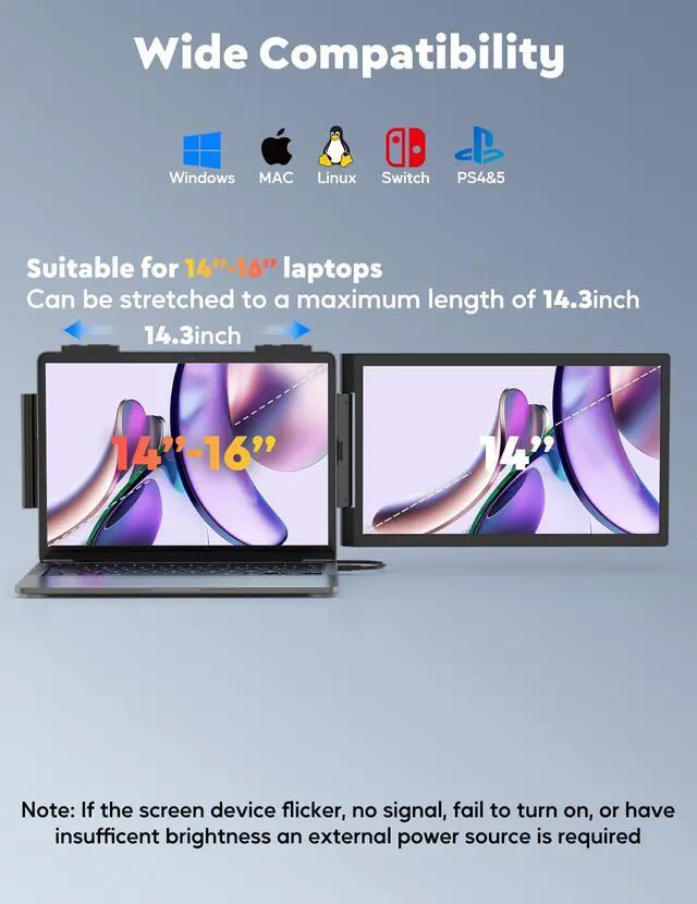 Alt view image 6 of 6 - 14'' Laptop Screen Extender, FHD 1080P IPS Dual Display Portable Monitor for 14-16'' Laptops, USB-C/HDMI, Plug and Play for Windows, Mac, Android, Switch and PS5