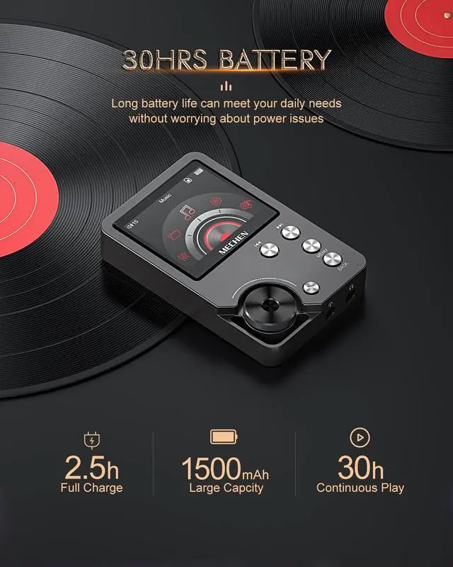 Alt view image 6 of 6 - M30 HiFi MP3 Player 64GB DAC Decoding DSD Gray | WM8965 DAC+TI Amp, MP3/WMA/WAV/APE/FLAC/AAC, 1500mAh 25H, 2" Screen, Expand to 512GB, Zinc Alloy Shell