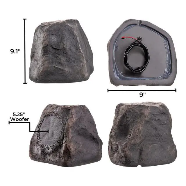 Alt view image 3 of 6 - 5.25" 120W Wireless Bluetooth Outdoor Rock Speaker Weather Resistant, Slate Dark Grey - BTR-150