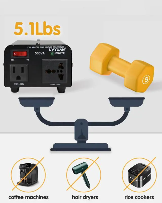 Alt view image 2 of 6 - Voltage Transformer Converter 500 Watt Step Up/Down Convert from 110-120 Volt to 220-240 Volt and from 220-240 Volt to 110-120 Volt with US Outlet, Universal Outlet, Circuit Breaker