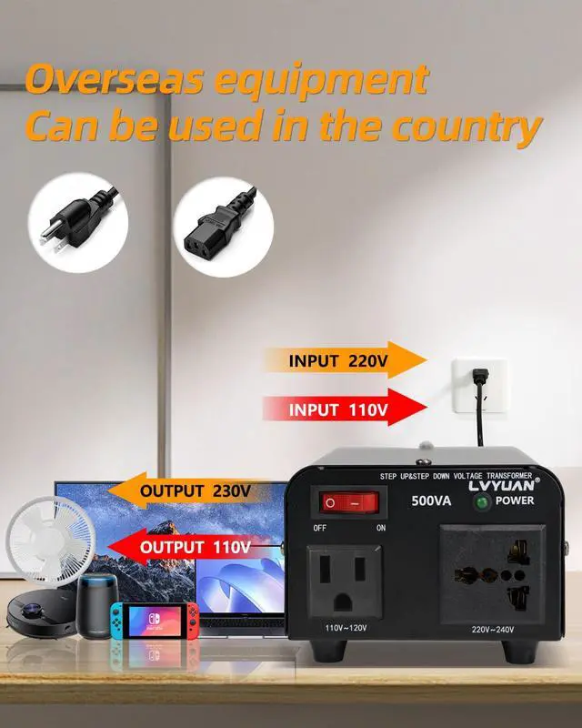 Alt view image 5 of 6 - Voltage Transformer Converter 500 Watt Step Up/Down Convert from 110-120 Volt to 220-240 Volt and from 220-240 Volt to 110-120 Volt with US Outlet, Universal Outlet, Circuit Breaker