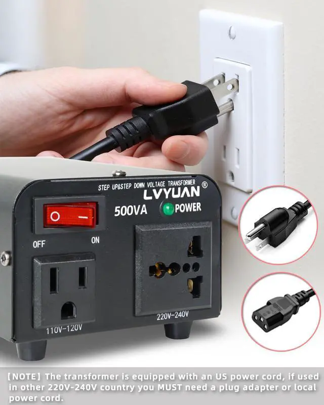 Alt view image 6 of 6 - Voltage Transformer Converter 500 Watt Step Up/Down Convert from 110-120 Volt to 220-240 Volt and from 220-240 Volt to 110-120 Volt with US Outlet, Universal Outlet, Circuit Breaker