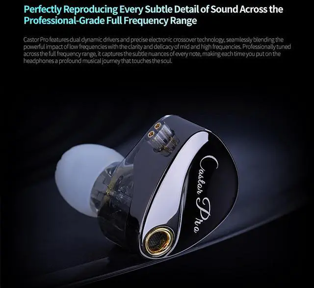 Alt view image 5 of 6 - KZ Castor Pro Tunable in Ear Monitor, Improved Bass in Ear Headphones | HiFi Dual-Dynamic Driver Gaming Earbuds, IEM Earphones with 2PIN-C Detachable Cable(Black, with Mic)