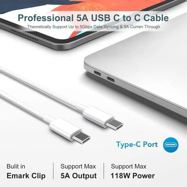 Alt view image 6 of 6 - Mac Book Pro Charger - 118W USB C Charger Fast Charger Compatible with MacBook Pro/Air, M1 M2 M3 M4 M5, iPad Pro, Samsung Galaxy, and More USB-C Devices(6.6 ft Cable Included)