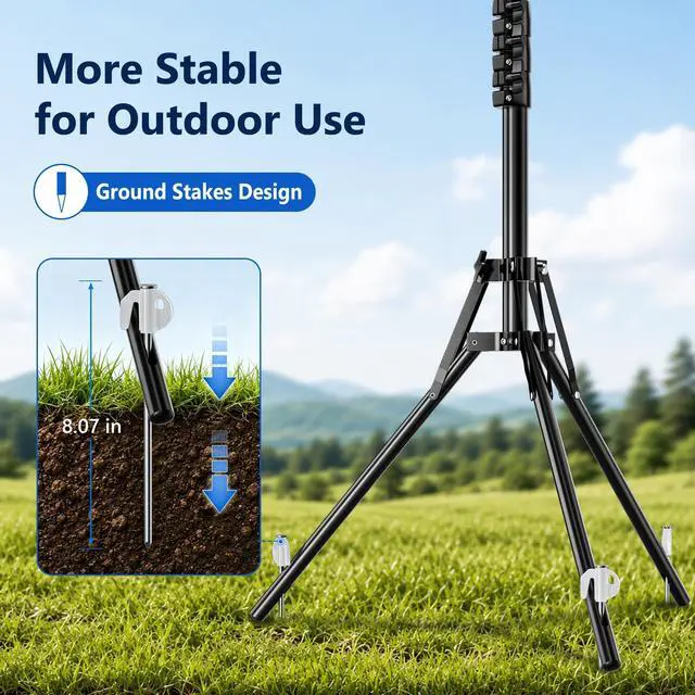 Alt view image 3 of 6 - Starlink Mini Tripod Mount, 63" Tripod Stand with Ground Stakes | Adjustable Height and Angle, With Pipe Adapter, Designed for Starlink Mini Setups at Camping, RV Travel and Outdoors