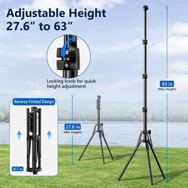 Alt view image 4 of 6 - Starlink Mini Tripod Mount, 63" Tripod Stand with Ground Stakes | Adjustable Height and Angle, With Pipe Adapter, Designed for Starlink Mini Setups at Camping, RV Travel and Outdoors