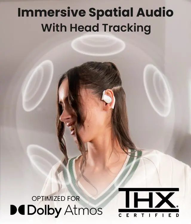 Alt view image 2 of 6 - ARC 4 Plus Open Ear Earbuds with Dolby Audio,White | True wireless Bluetooth with head tracking, IPX7 waterproof earhook,34H playtime, custom EQ,for sports, running & workout
