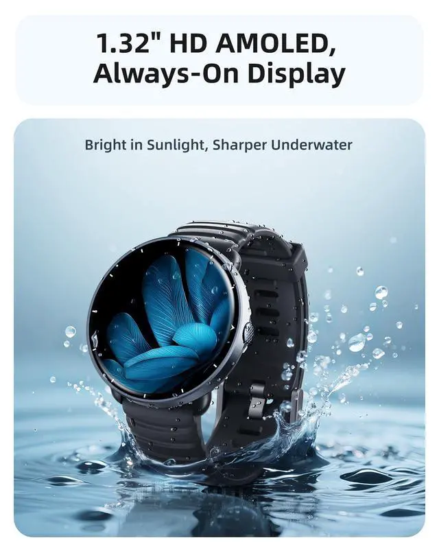 Alt view image 5 of 6 - Swimming Smart Watch, 5ATM Waterproof Watch for Pool & Open Water | AI Swim Analysis, Built-in GPS & Compass, AMOLED Screen Fitness Trackers 100+ Sports Modes, Heart Rate & Sleep Monitor, Black