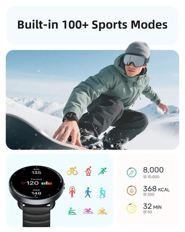 Alt view image 6 of 6 - Swimming Smart Watch, 5ATM Waterproof Watch for Pool & Open Water | AI Swim Analysis, Built-in GPS & Compass, AMOLED Screen Fitness Trackers 100+ Sports Modes, Heart Rate & Sleep Monitor, Black