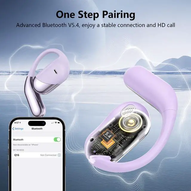 Alt view image 5 of 6 - 2026 Open Ear Headphones,Over Ear Buds Clip Wireless Earbuds Built-in Mic Earhook,Bluetooth LED Display,60H Playtime Touch Control Ultra-Comfort Design for Cycling,Running,office,walking,Ear Hooks