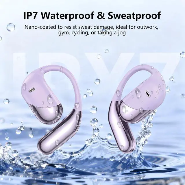 Alt view image 6 of 6 - 2026 Open Ear Headphones,Over Ear Buds Clip Wireless Earbuds Built-in Mic Earhook,Bluetooth LED Display,60H Playtime Touch Control Ultra-Comfort Design for Cycling,Running,office,walking,Ear Hooks