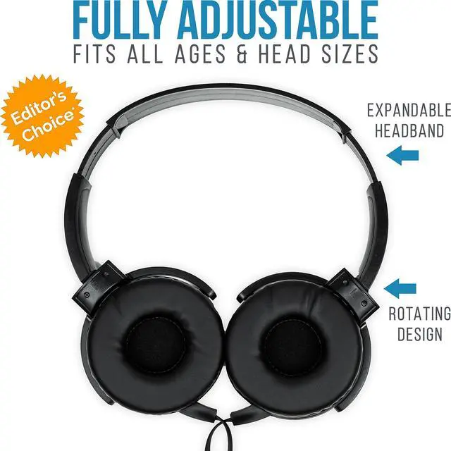 Alt view image 4 of 6 - Classroom Headphones Bulk 10 Pack (Select Black, On-Ear, Wired 3.5mm) | Durable Everyday Student Use, Tangle-Free Cords, Adjustable Fit All-Day Comfort, Clear Sound, Easy Clean, K-12 School Testing