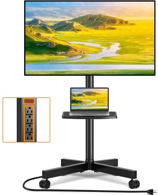 Main image of Mobile TV Stand with Power Outlet for 23-65 Inch TVs up to 88 lbs | Tilt Rolling TV Cart with Height Adjustment & Locking Wheels, Portable TV Stand for Bedroom, Office, Max VESA 400x400mm