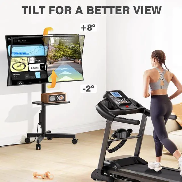 Alt view image 2 of 6 - Mobile TV Stand with Power Outlet for 23-65 Inch TVs up to 88 lbs | Tilt Rolling TV Cart with Height Adjustment & Locking Wheels, Portable TV Stand for Bedroom, Office, Max VESA 400x400mm