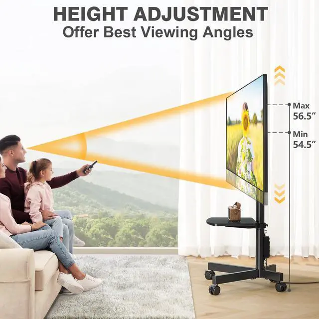 Alt view image 4 of 6 - Mobile TV Stand with Power Outlet for 23-65 Inch TVs up to 88 lbs | Tilt Rolling TV Cart with Height Adjustment & Locking Wheels, Portable TV Stand for Bedroom, Office, Max VESA 400x400mm