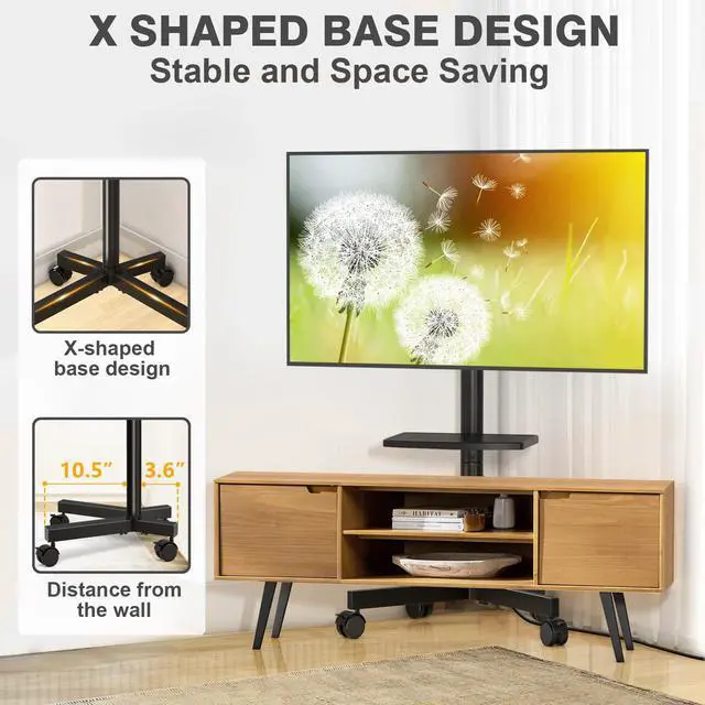 Alt view image 6 of 6 - Mobile TV Stand with Power Outlet for 23-65 Inch TVs up to 88 lbs | Tilt Rolling TV Cart with Height Adjustment & Locking Wheels, Portable TV Stand for Bedroom, Office, Max VESA 400x400mm