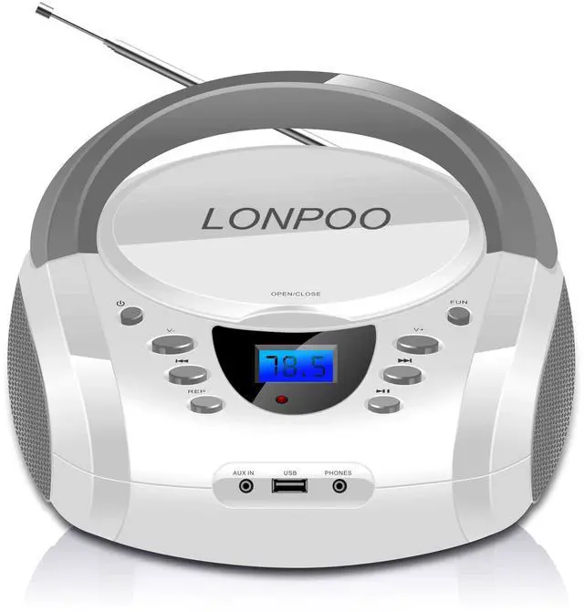 Main image of Portable Home CD Players Boombox with Speakers | USB/Bluetooth/AUX Input and Earphone Jack Output, Stereo Sound Speaker & Audio Player,White