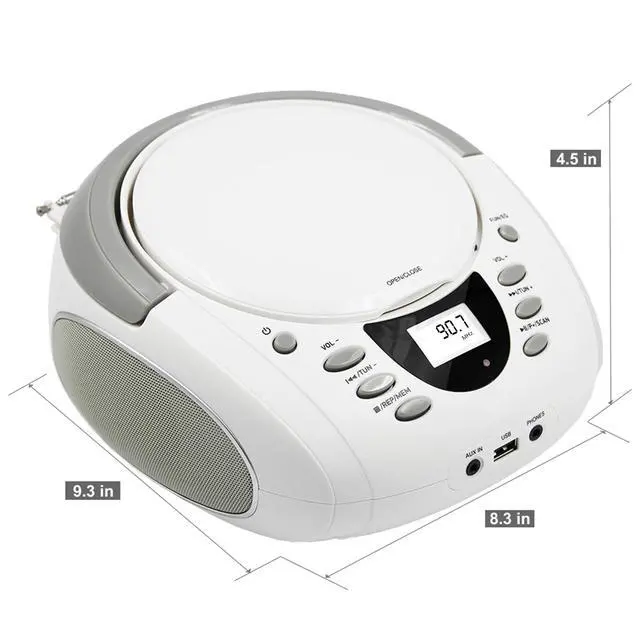 Alt view image 6 of 6 - Portable Home CD Players Boombox with Speakers | USB/Bluetooth/AUX Input and Earphone Jack Output, Stereo Sound Speaker & Audio Player,White