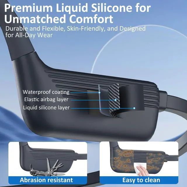 Alt view image 4 of 6 - Swimming Headphones, IP68 Waterproof Bone Conduction Headphones, Bluetooth 6.0&MP3 with32GB Memory Card, Skin Open Ear Swim Earbuds with Adjustable Headband for Swim Cap/Hat, Magnetic Charging(Black)