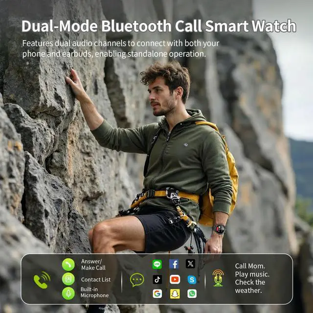 Alt view image 2 of 6 - Military Smartwatch for Men, 50-Day Battery,Bluetooth Call with LED | 1.53" HD, 110+ sports modes, heart rate/sleep monitor, IP68 waterproof, Bluetooth 5.3 calls & notifications for iOS/Android