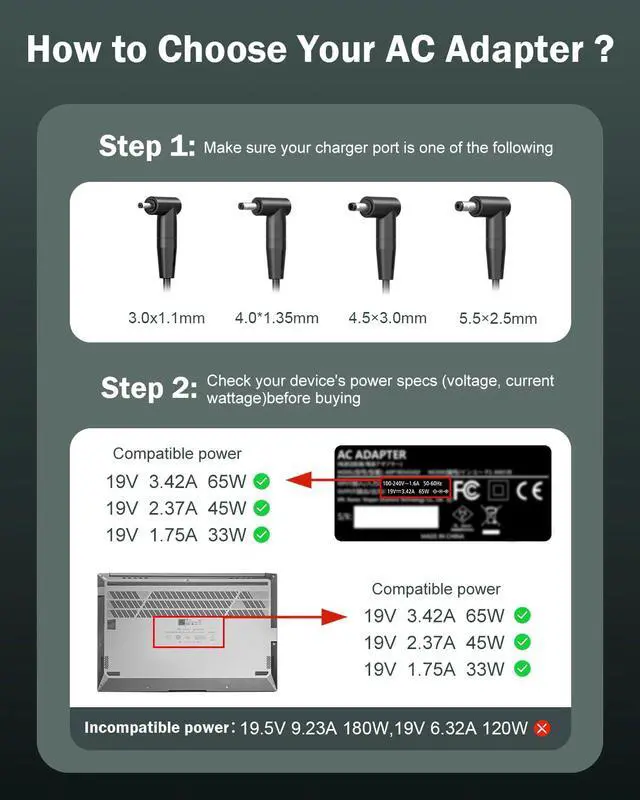 Alt view image 2 of 6 - 65W Laptop Charger for ASUS VivoBook ZenBook, Chromebook | Round Tip Connector, Charging Indicator, Extended Cable, Supports 45W 33W Notebook Power Adapter and Selected Laptop Models