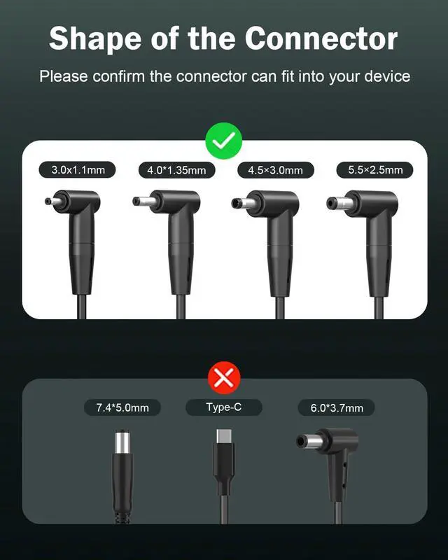 Alt view image 3 of 6 - 65W Laptop Charger for ASUS VivoBook ZenBook, Chromebook | Round Tip Connector, Charging Indicator, Extended Cable, Supports 45W 33W Notebook Power Adapter and Selected Laptop Models