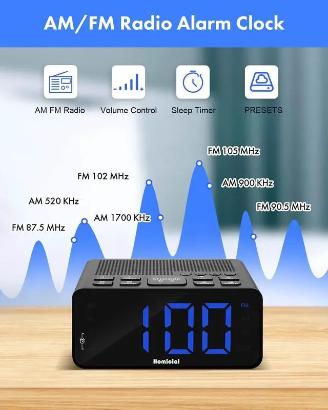 Alt view image 3 of 6 - Digital Alarm Clock Radio with AM/FM Radio, Multi-Colors 1.4 LED Digits, Preset, Sleep Timer and Clear Display with Dimmer for Bedroom Bedside, Battery/Plug-in Powered