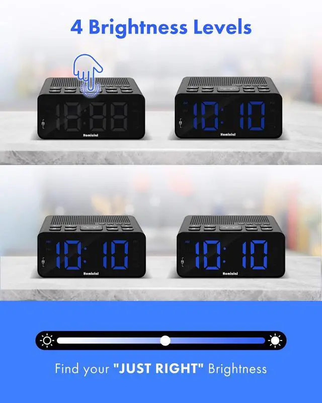 Alt view image 4 of 6 - Digital Alarm Clock Radio with AM/FM Radio, Multi-Colors 1.4 LED Digits, Preset, Sleep Timer and Clear Display with Dimmer for Bedroom Bedside, Battery/Plug-in Powered
