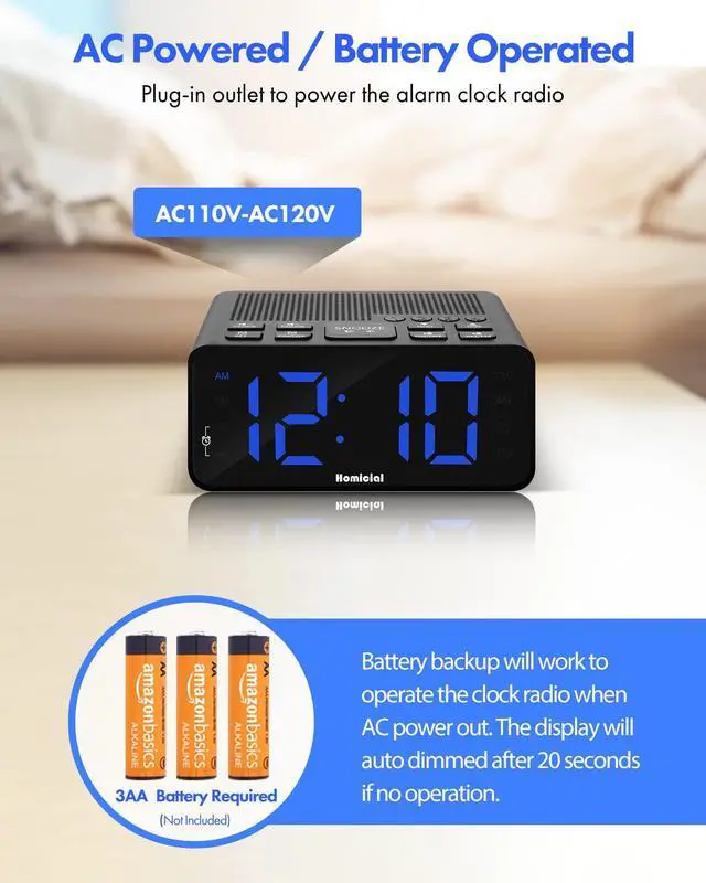 Alt view image 6 of 6 - Digital Alarm Clock Radio with AM/FM Radio, Multi-Colors 1.4 LED Digits, Preset, Sleep Timer and Clear Display with Dimmer for Bedroom Bedside, Battery/Plug-in Powered
