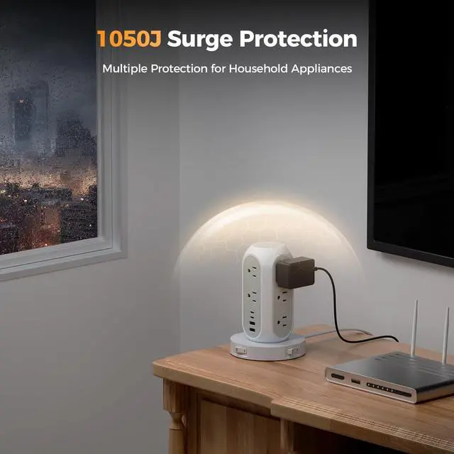 Alt view image 6 of 6 - Surge Protector Power Strip with 1050J, Individual Switches, 6 Ft | 11 Outlets, 4 USB Ports (2 USB C), Flat Extension Cord, 20W Charging Station for Multiple Devices, for Office, Dorm Room