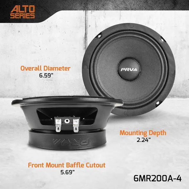 Alt view image 4 of 6 - 6.5 Midrange Speakers Pair 6MR200A-4, 200 Watts, 4 Ohm Shallow Mount Car Audio Slim Speaker, 1.5 in Voice Coil, Compact for Doors (2 Speakers)